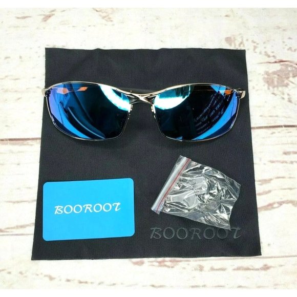 Blue Tinted Polarized Lens Gold Tone Booroot Stylish Sunglasses With Case - Picture 2 of 13